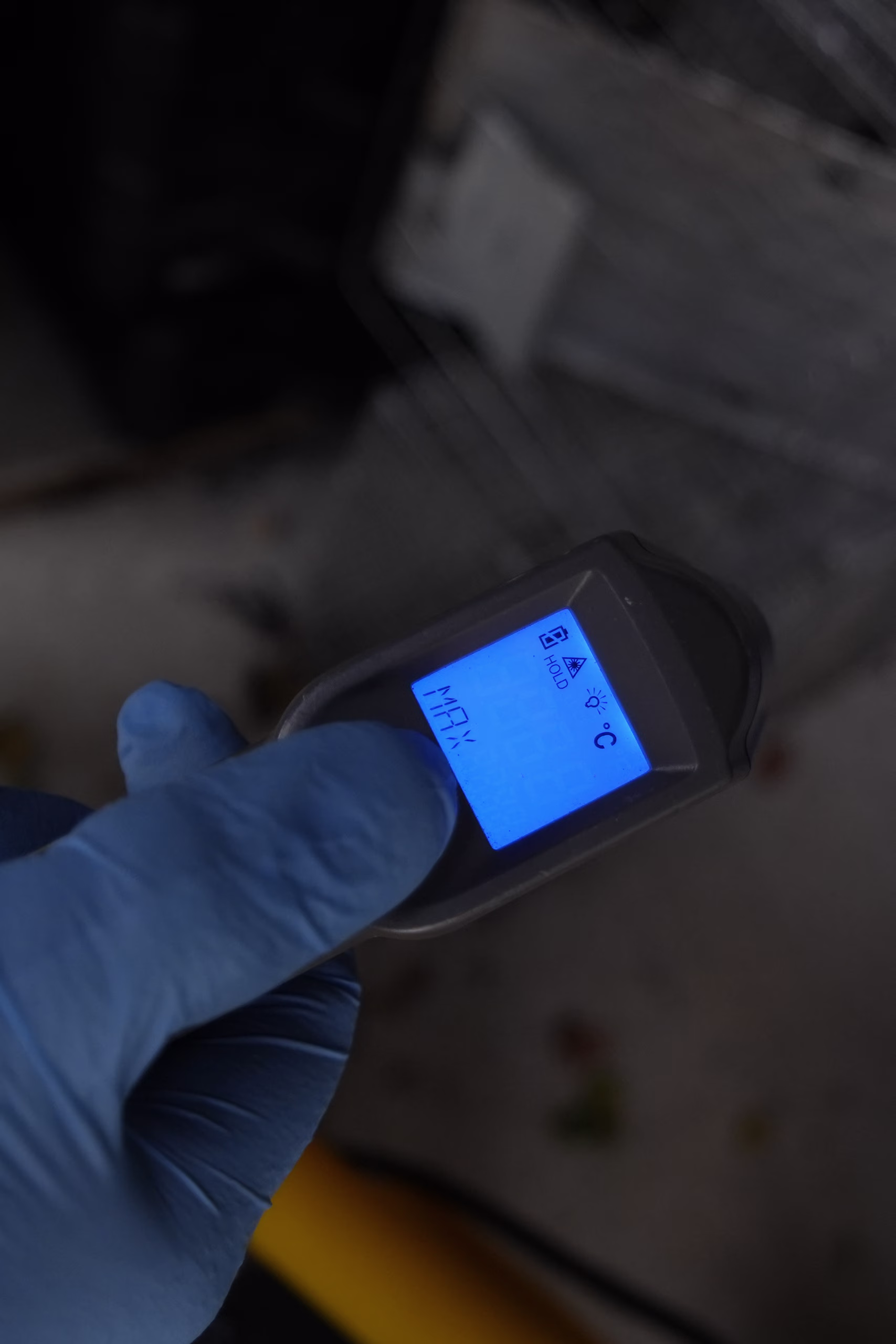 Pest control technician inspecting a mechanical room for signs of a mice infestation