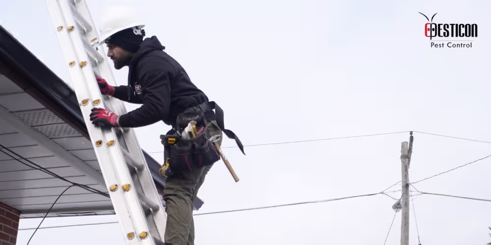 Pesticon technician performing commercial pest control process step-by-step