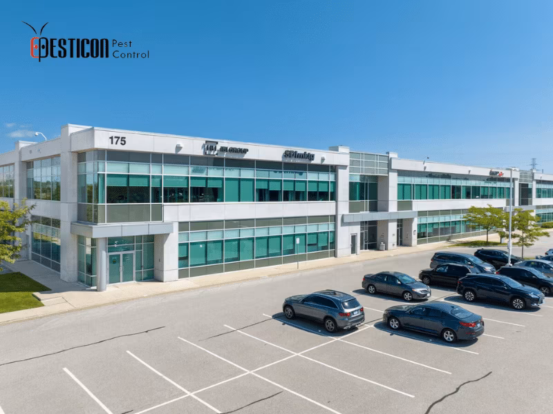 Modern commercial office building serviced by Pesticon pest management professionals