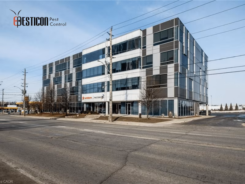 Modern commercial office building serviced by Pesticon pest management professionals